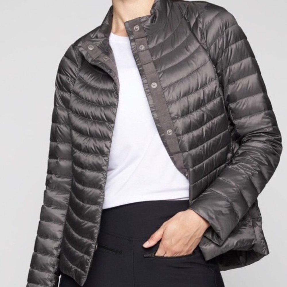Athleta Black Down-kind Packable Jacket XS X-Small Snap Front